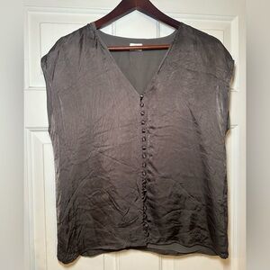 Aritzia Wilfred Cupro Button Front Cap Sleeve Brown Blouse Women’s Size Small.‎